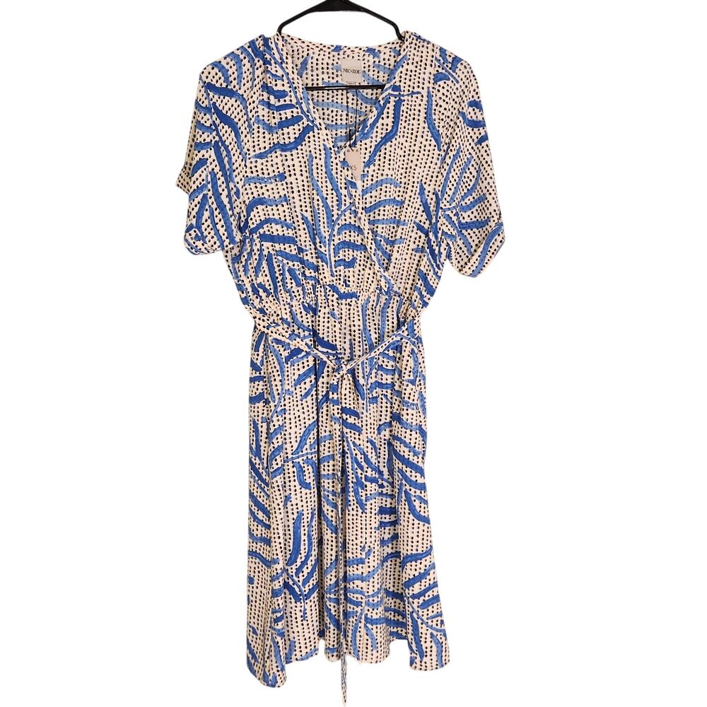 NIC+ZOE NWT Blue Palm Dot Fit & Flare Dress, Size XS